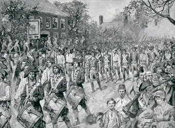 The Continental Army Marching Down the Old Bowery, New York, 25th November 1783, Illustration from 